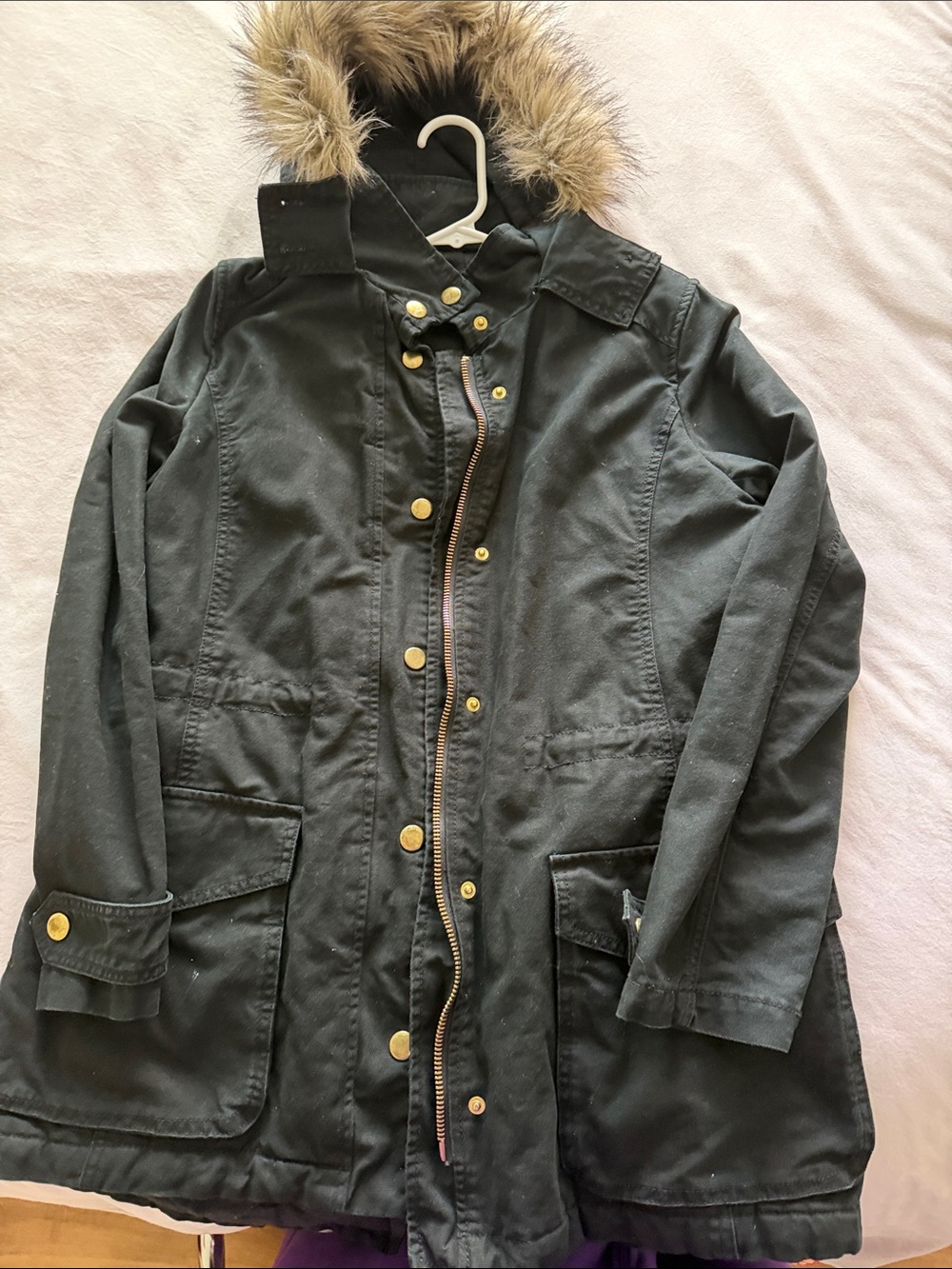 Gap Women’s Black Parka Coat with Faux Fur Hood